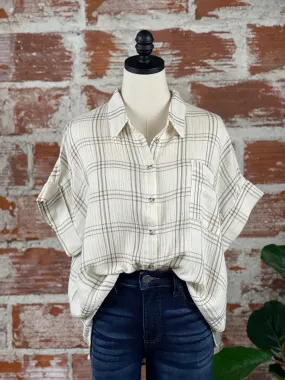 Layton Button Up in Natural & Taupe Plaid