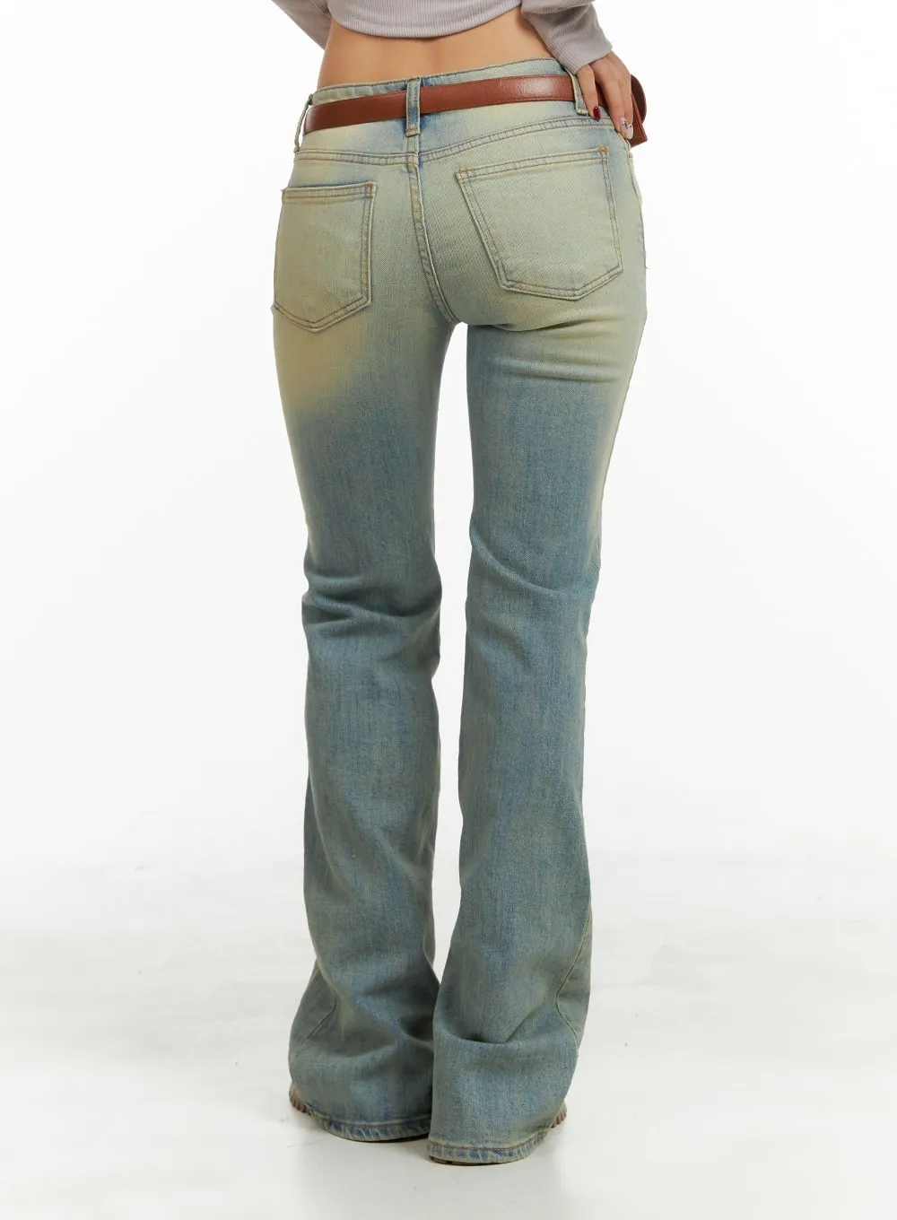 Low Waist Vintage Washed Bootcut Jeans CA416