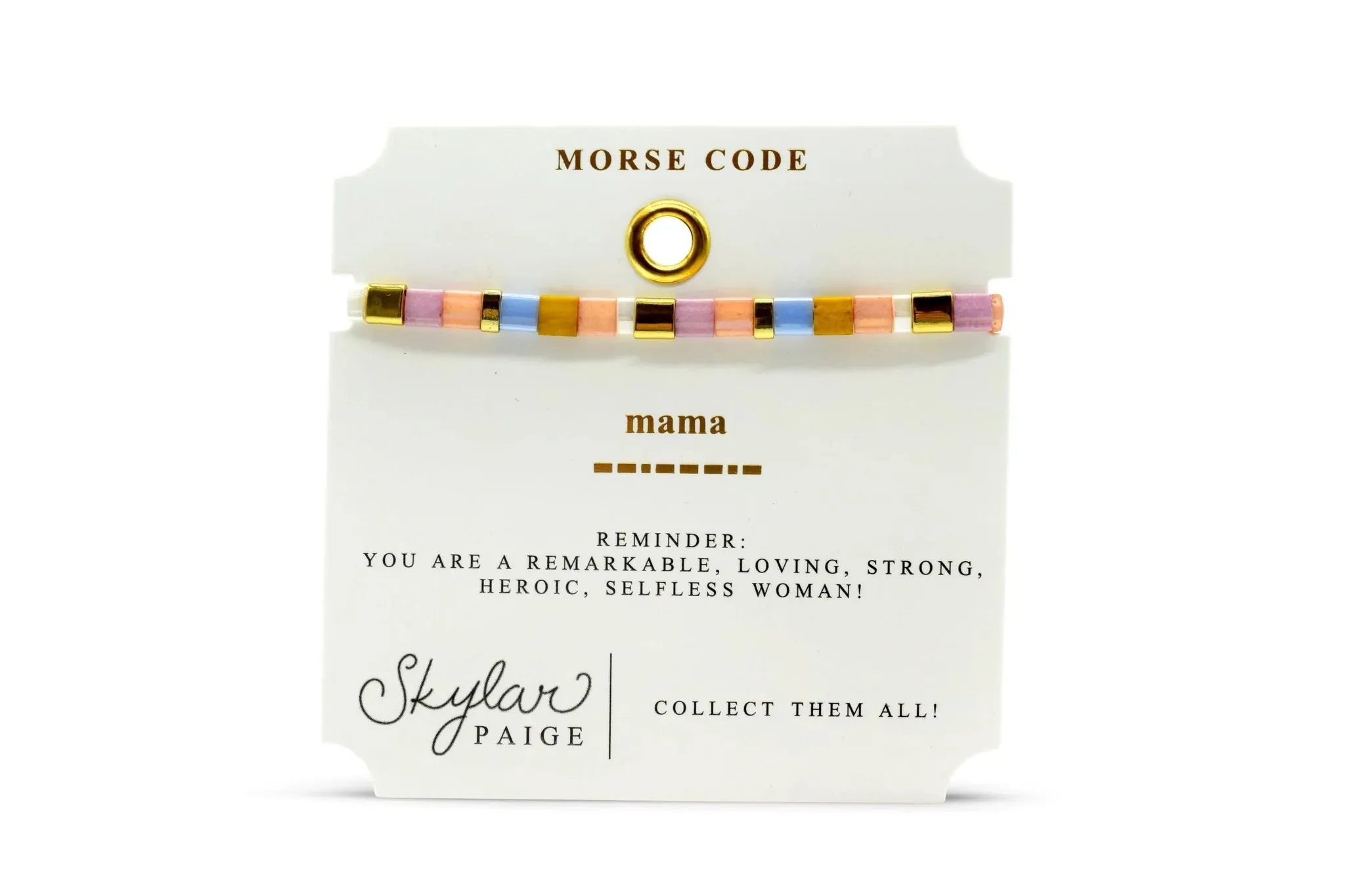 MAMA - Morse Code Tila Beaded Bracelet - Pink & Blue I Love You