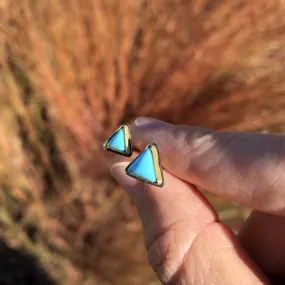 Medium Triangular Turquoise Studs in Oxidized Silver and Gold