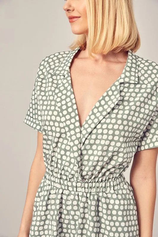 ON DAYS COLLARED OVERLAP POLKA DOT ROMPER