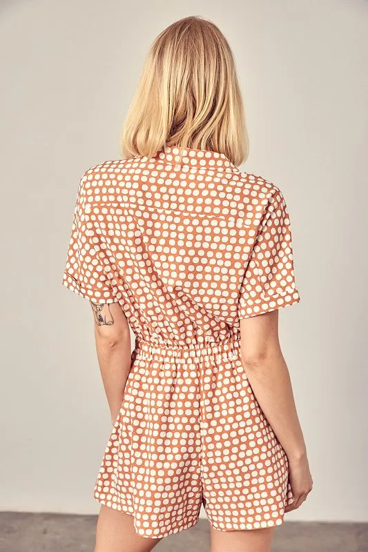 ON DAYS COLLARED OVERLAP POLKA DOT ROMPER