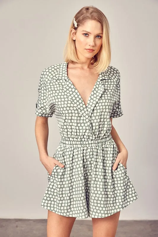 ON DAYS COLLARED OVERLAP POLKA DOT ROMPER