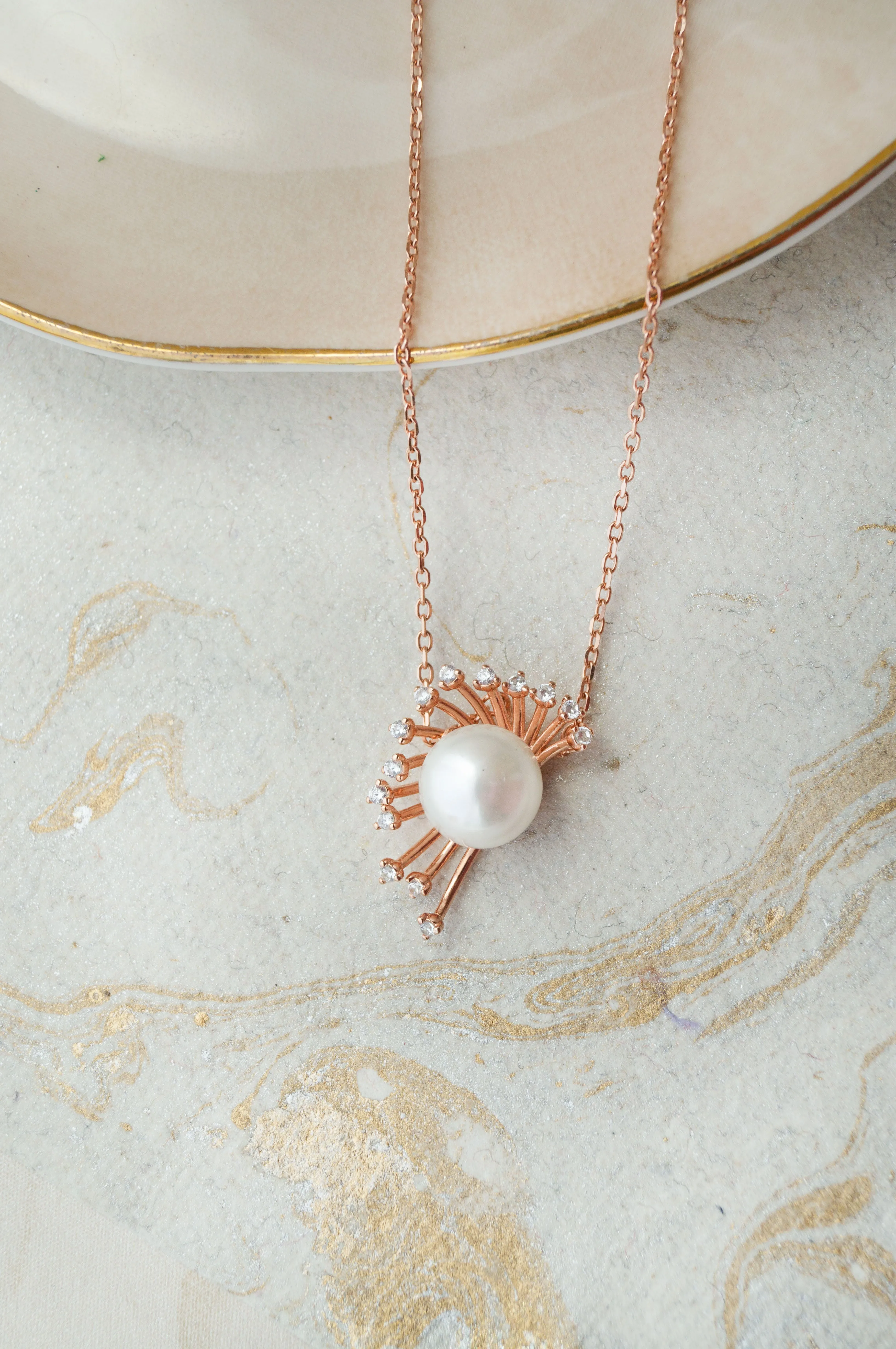 Pearl Starburst Rose Gold Plated Sterling Silver Chain Necklace