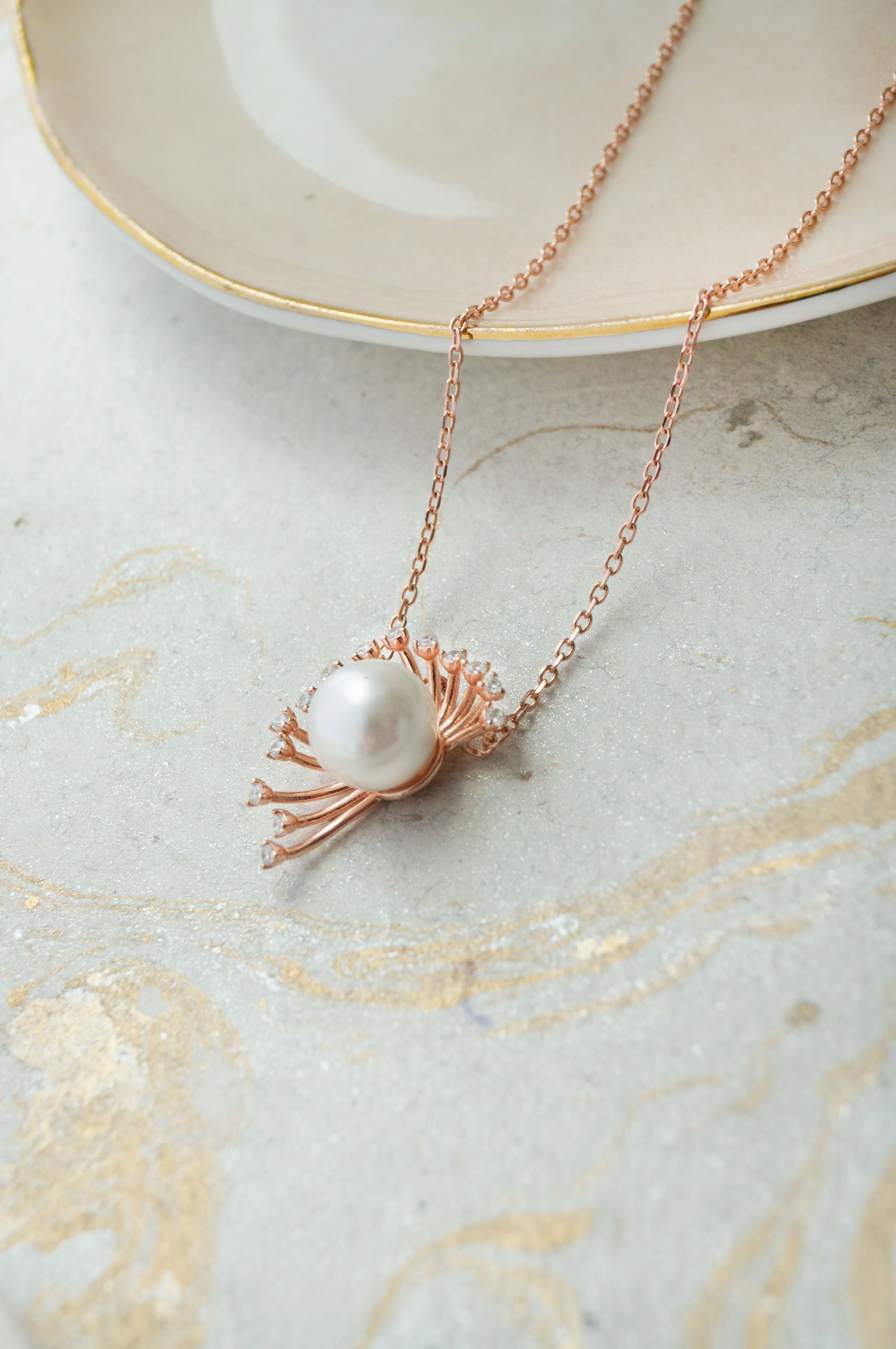 Pearl Starburst Rose Gold Plated Sterling Silver Chain Necklace