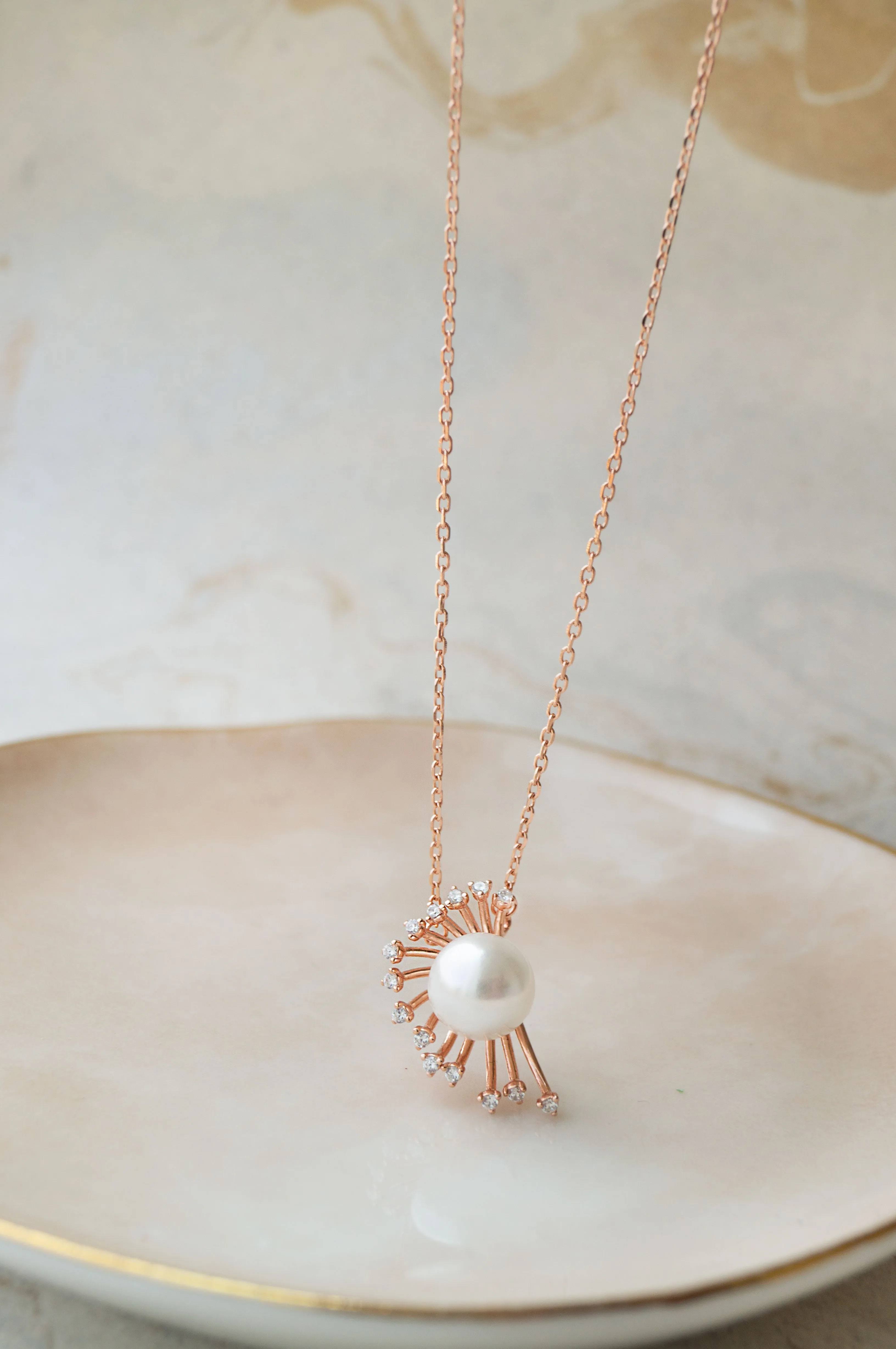 Pearl Starburst Rose Gold Plated Sterling Silver Chain Necklace