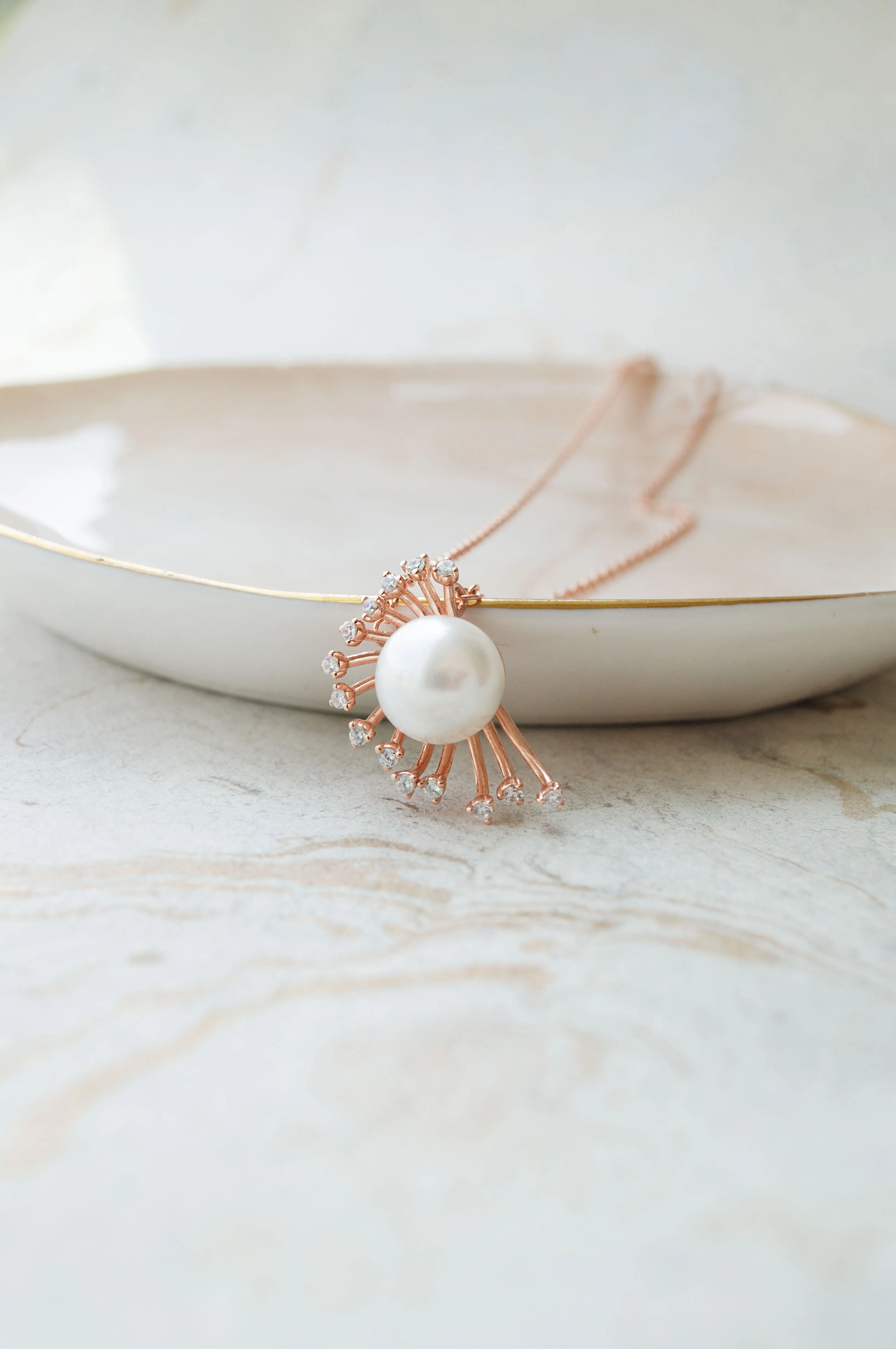 Pearl Starburst Rose Gold Plated Sterling Silver Chain Necklace