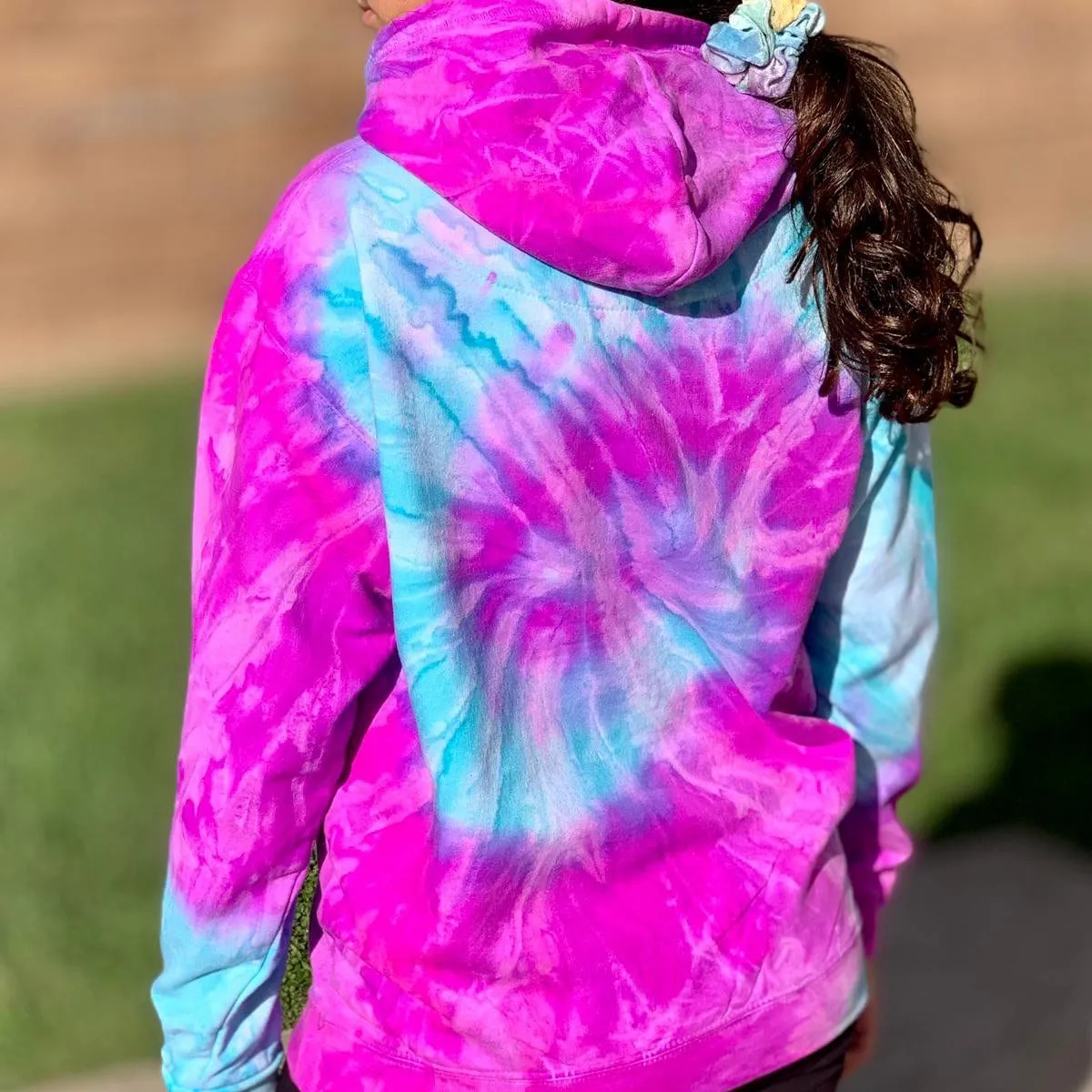 Personalized Neon Tie Dye Fleece Pullover Hooded Sweatshirt - Pink/Mint