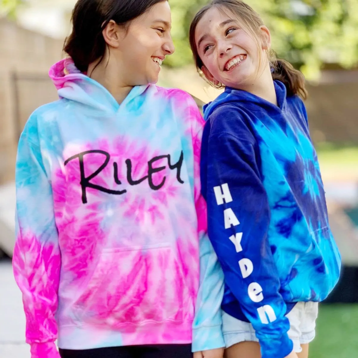 Personalized Neon Tie Dye Fleece Pullover Hooded Sweatshirt - Pink/Mint