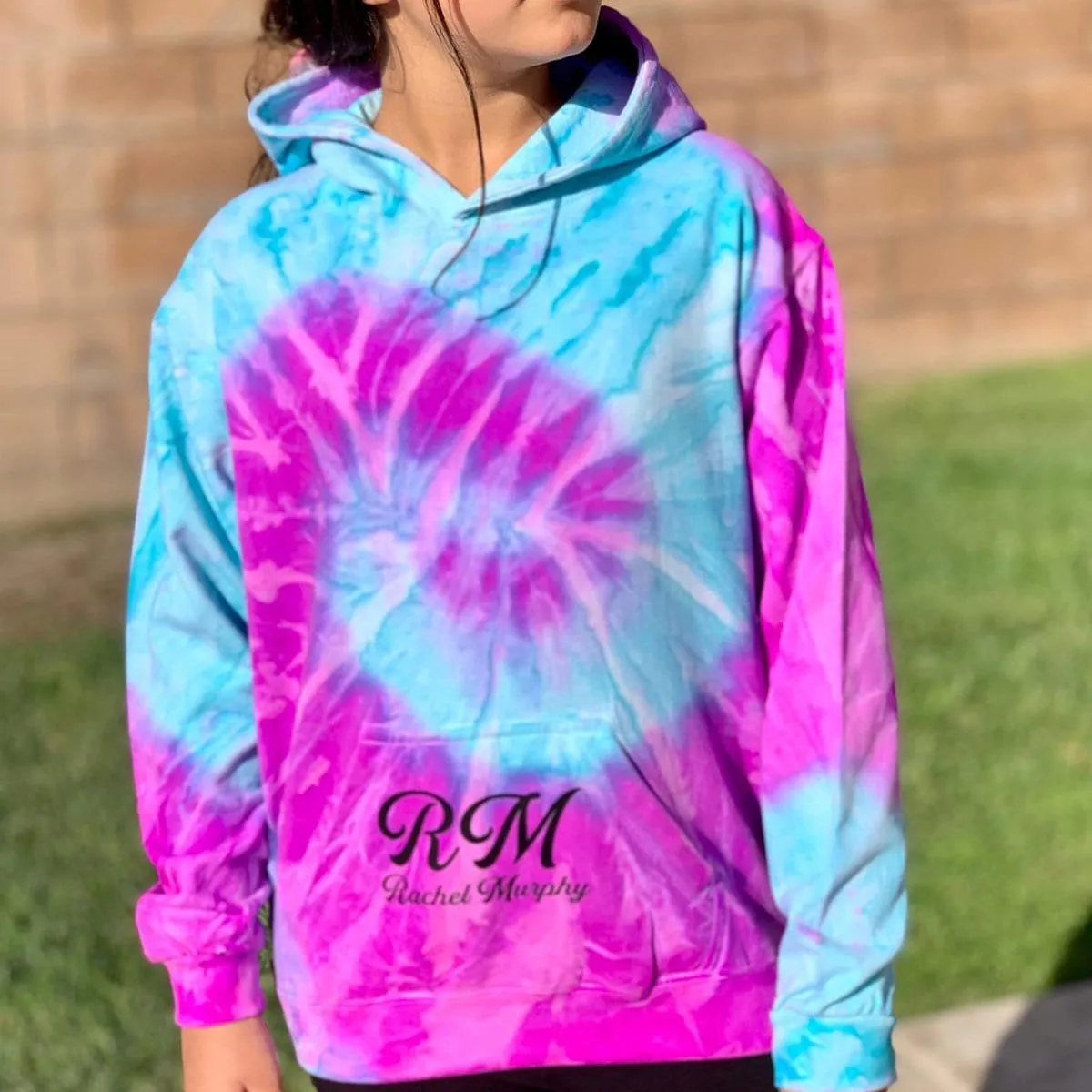 Personalized Neon Tie Dye Fleece Pullover Hooded Sweatshirt - Pink/Mint