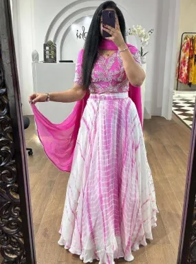 Pink Faux Georgette Shibori Print Lehenga Choli