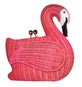 Pink Flamingo Wicker Bag