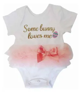 Popatu Baby "Some bunny love me" Peach Tutu Bodysuit