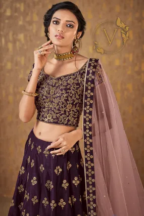 Purple Art Silk Lehenga with Dupatta