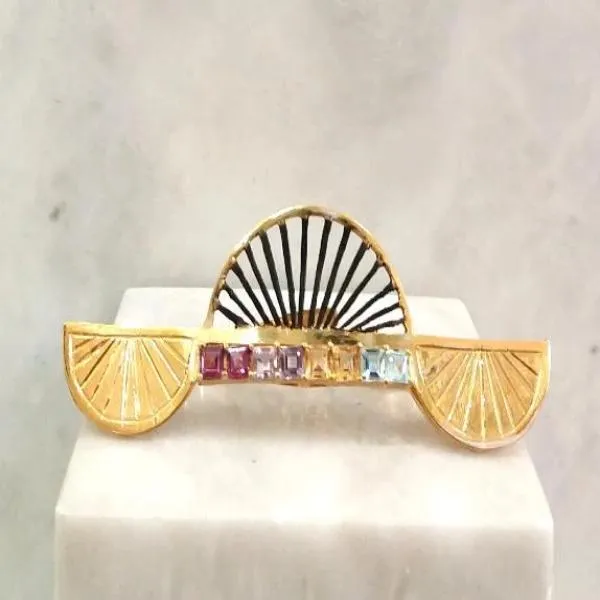 "Abanico" with Rhodolite Garnet, Amethyst, Citrine and Blue Topaz Cocktail Ring (3 Finger Ring)