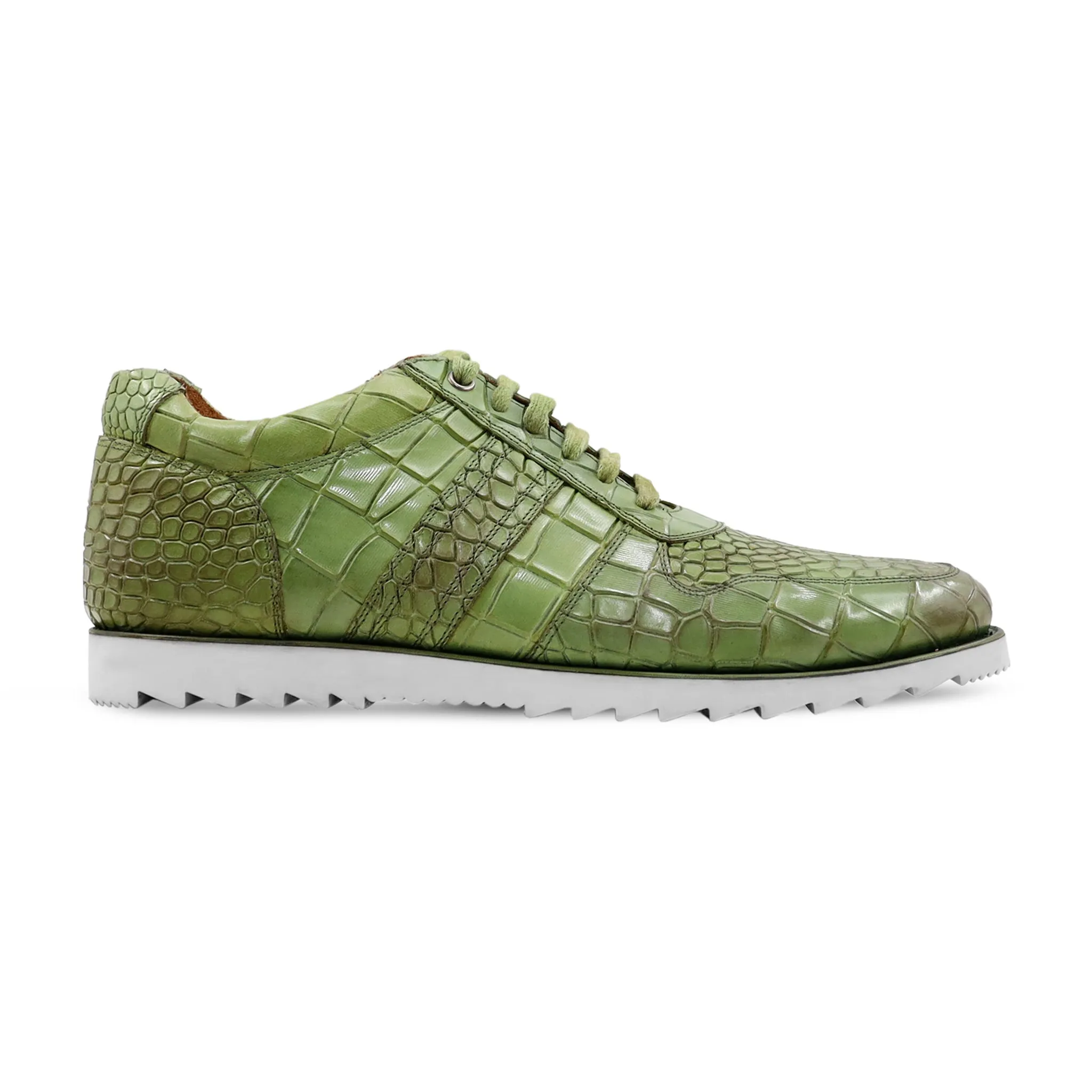 Rattenberg - Men's Light Green Crocodile Printed Calf Leather Jogger