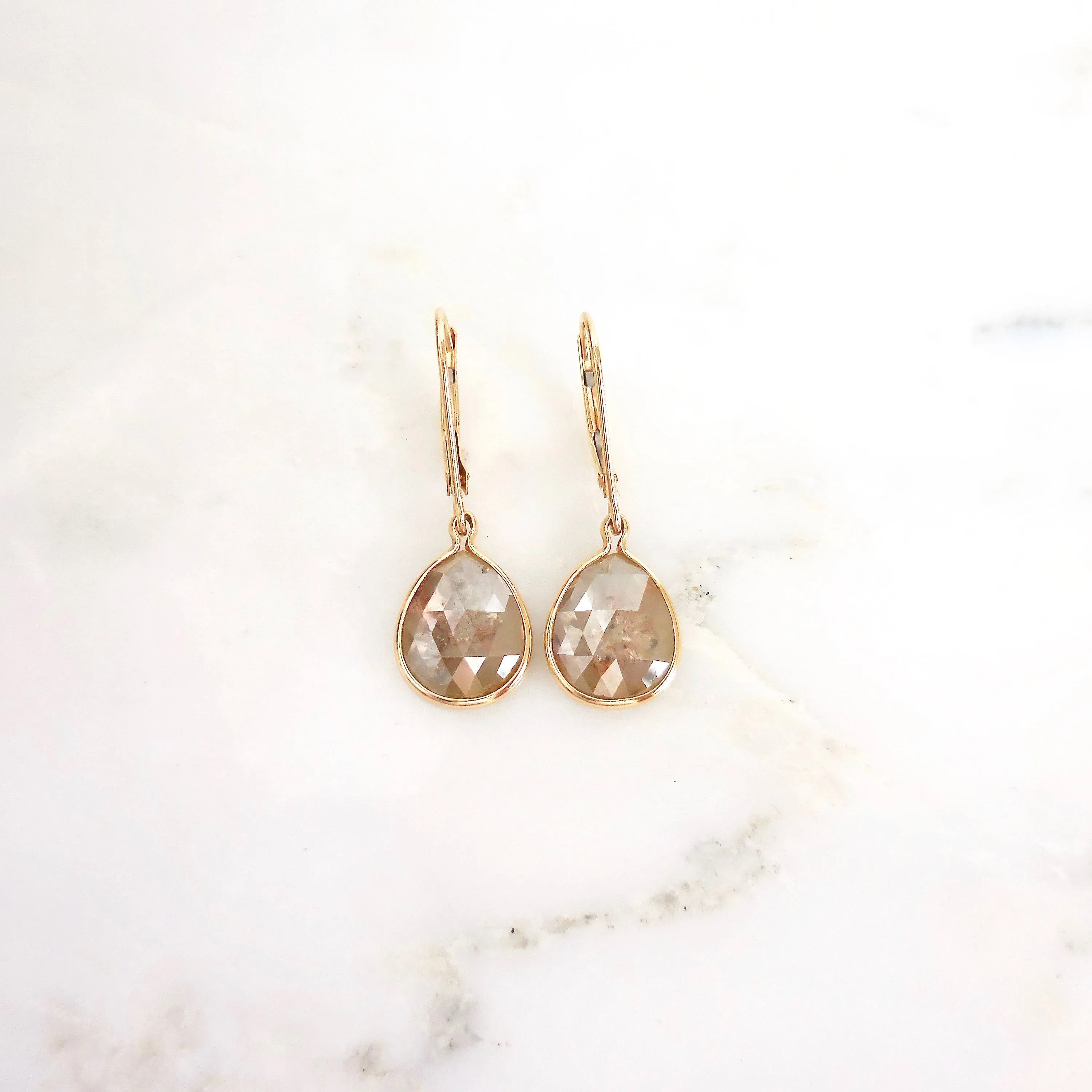 Rose Cut Diamond Earrings - Pear Rose Cut Diamond Dangle Earrings - Women's Rustic Diamond Earrings