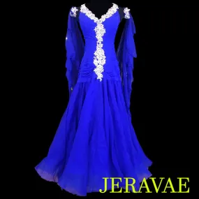 Royal Blue Ballroom Standard Dress White Lace & Rouched Bodice SMO062 sz Large SOLD