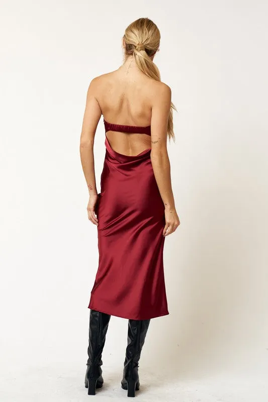 Satin Cowl Back Midi Dress