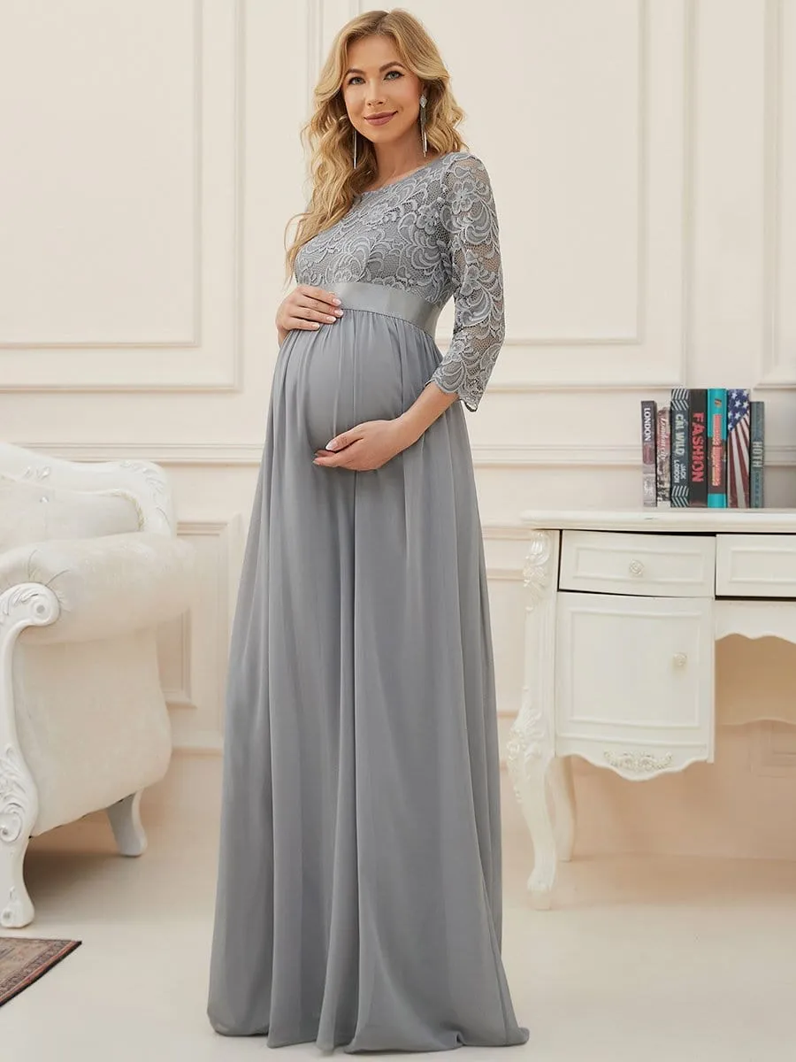 Sweetheart 3/4 Sleeve Floor-Length Lace Maternity Dress