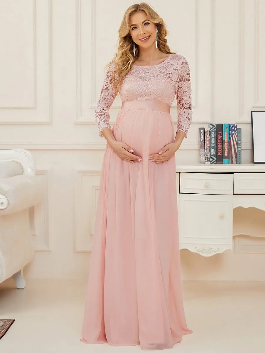 Sweetheart 3/4 Sleeve Floor-Length Lace Maternity Dress