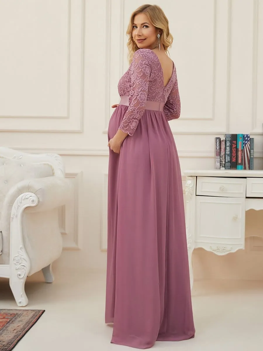 Sweetheart 3/4 Sleeve Floor-Length Lace Maternity Dress