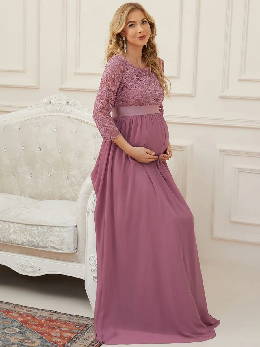 Sweetheart 3/4 Sleeve Floor-Length Lace Maternity Dress