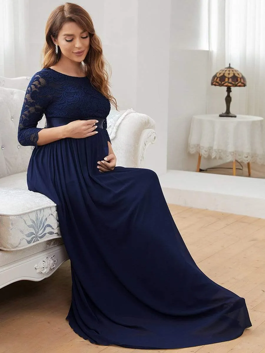 Sweetheart 3/4 Sleeve Floor-Length Lace Maternity Dress