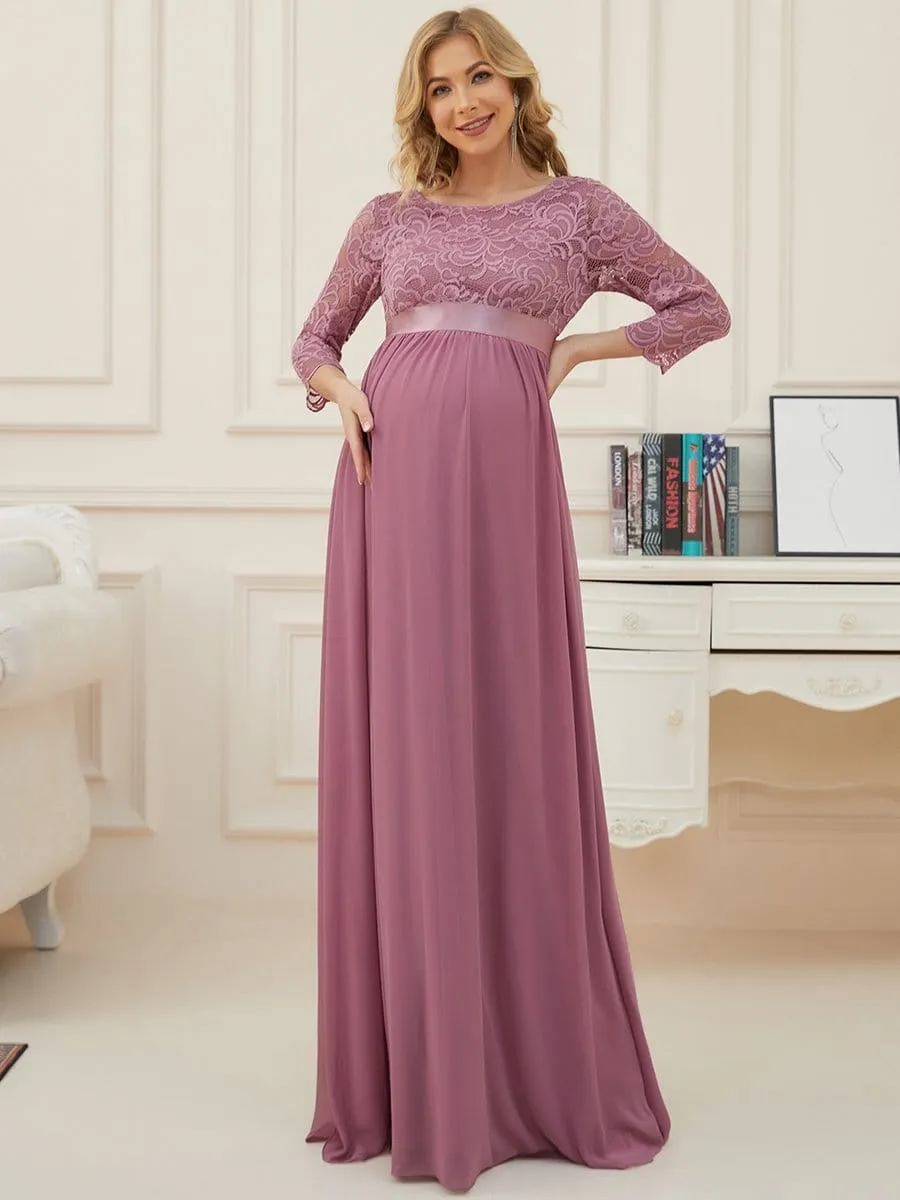 Sweetheart 3/4 Sleeve Floor-Length Lace Maternity Dress