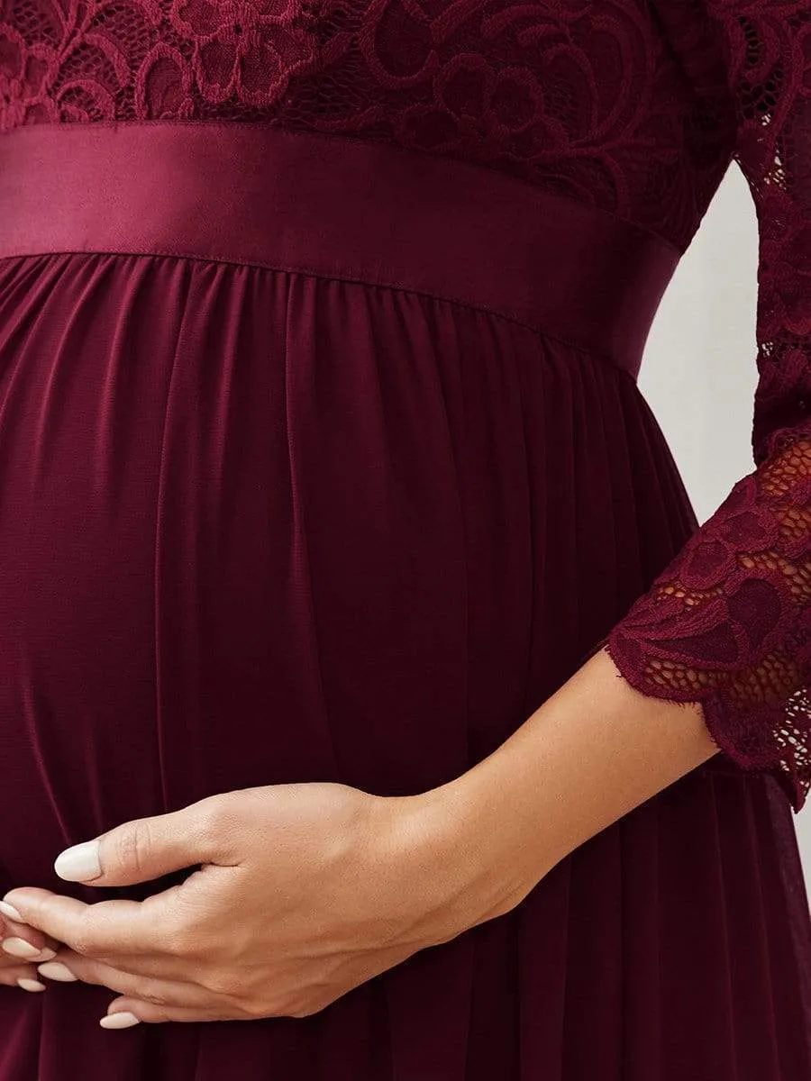 Sweetheart 3/4 Sleeve Floor-Length Lace Maternity Dress