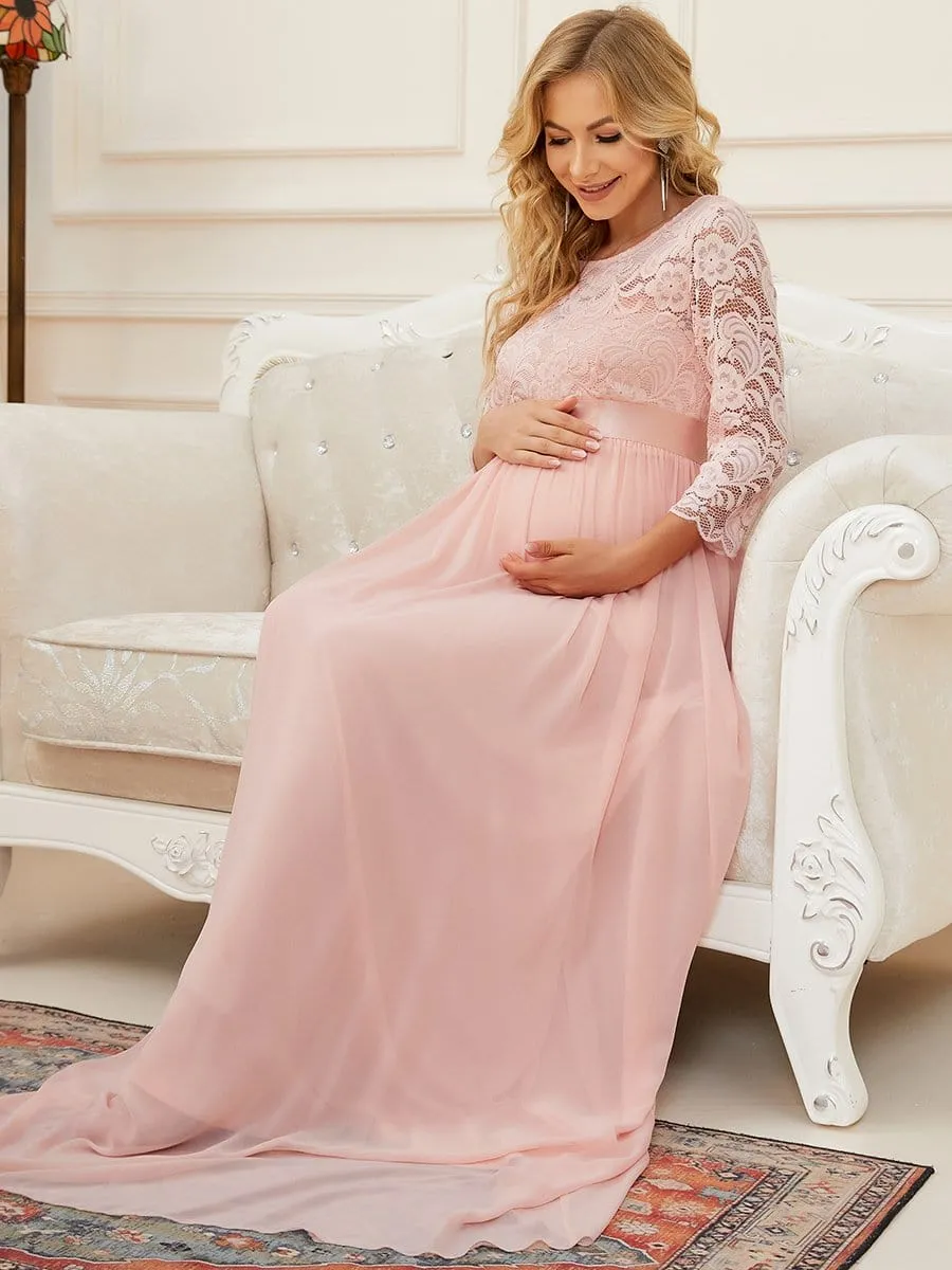 Sweetheart 3/4 Sleeve Floor-Length Lace Maternity Dress