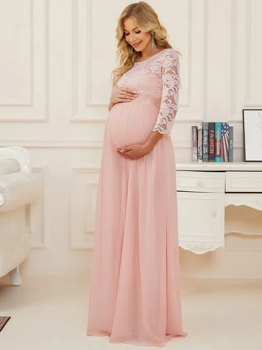 Sweetheart 3/4 Sleeve Floor-Length Lace Maternity Dress