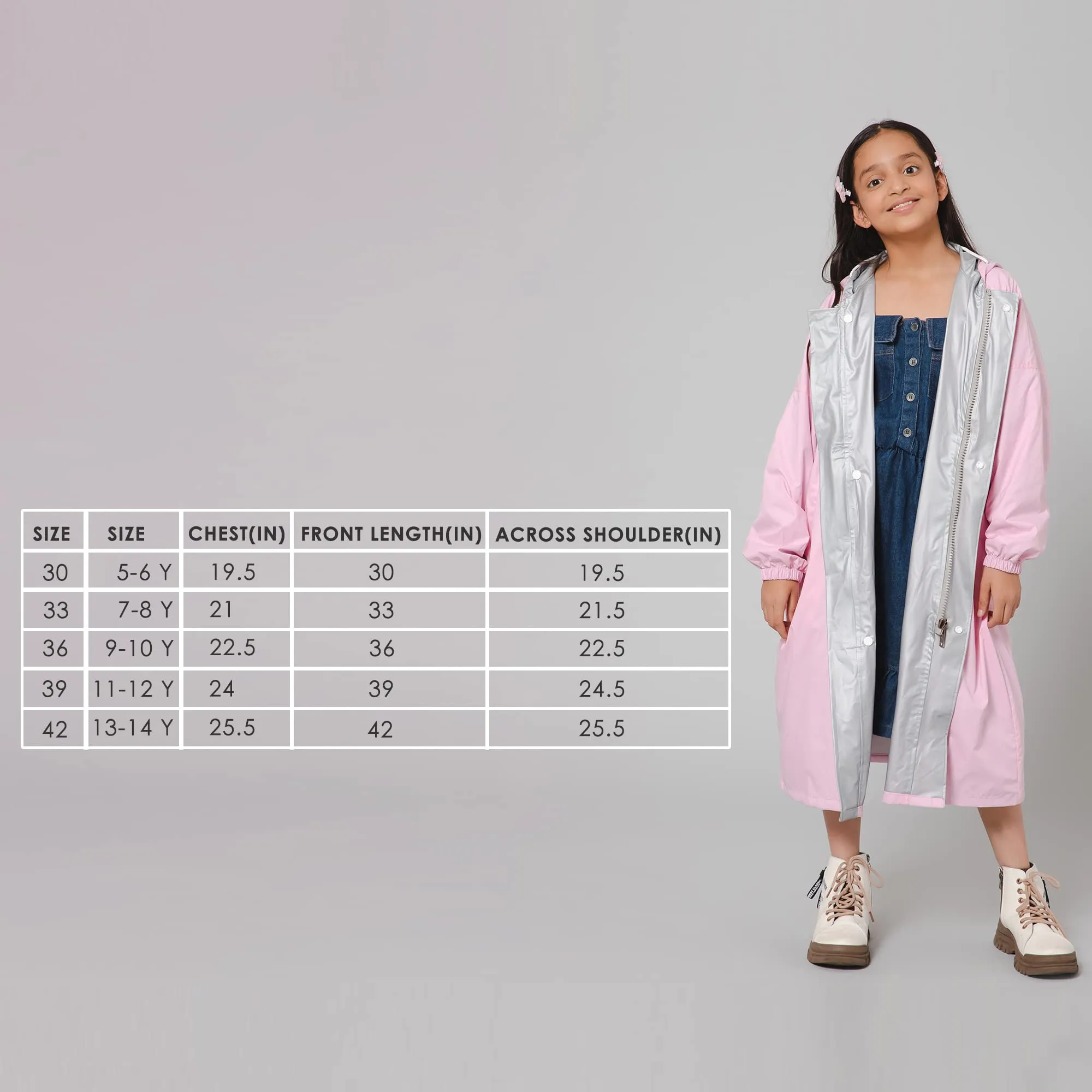 THE CLOWNFISH Cloud Chaser Series Kids Raincoat Waterproof Polyester Double Coating Reversible Longcoat with Hood and Reflector Logo at Back. Printed Plastic Pouch. Kid Age-11-12 years (Blush Pink)