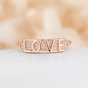 Vintage LOVE Moissanite Cluster Wedding Band Rose Gold