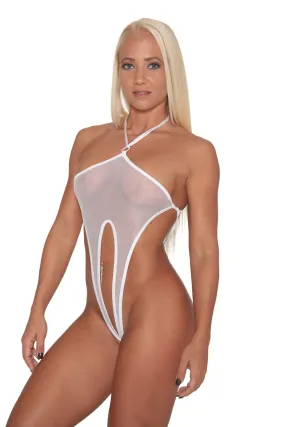 White Metallic Sheer Mesh Exotic Sling Shot-Stripper Clothes