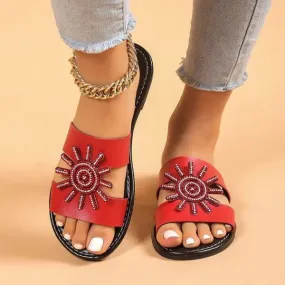 Women's Casual Rhinestone Sunflower Flat Slippers 07612435S