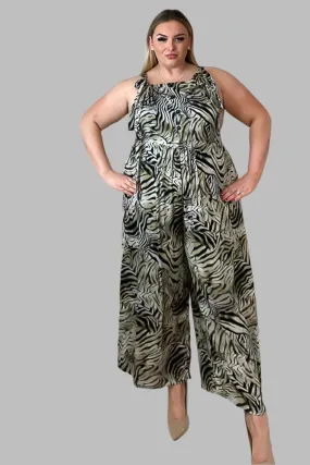 Zebra Print Shoulder Ties Jumpsuit